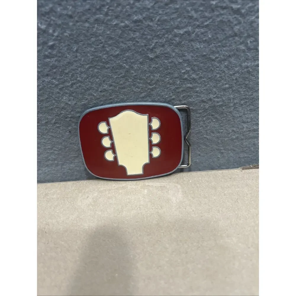 Vintage Headstock Belt Buckle TNN Red Enamel Gold Tone Retro Guitar Country 80s